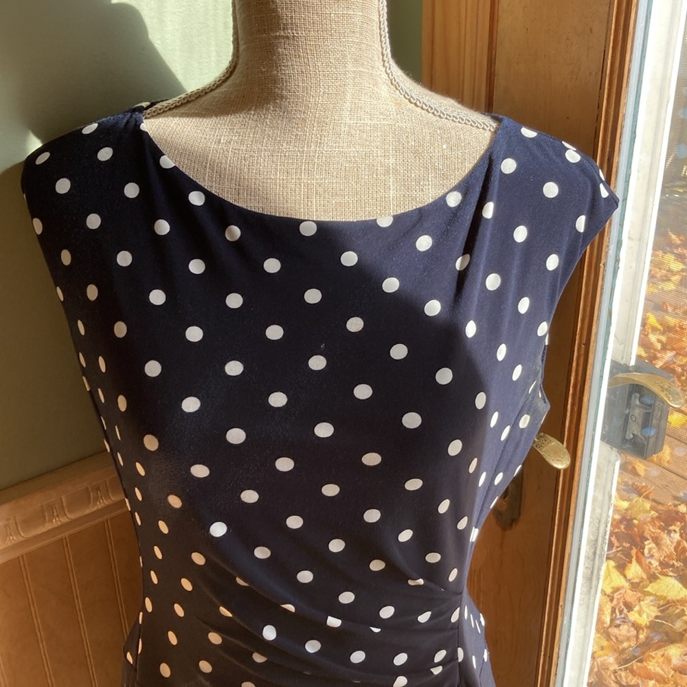 Lauren Ralph Lauren Navy Polka Dot Mini Dress - Picture 2 of 11
